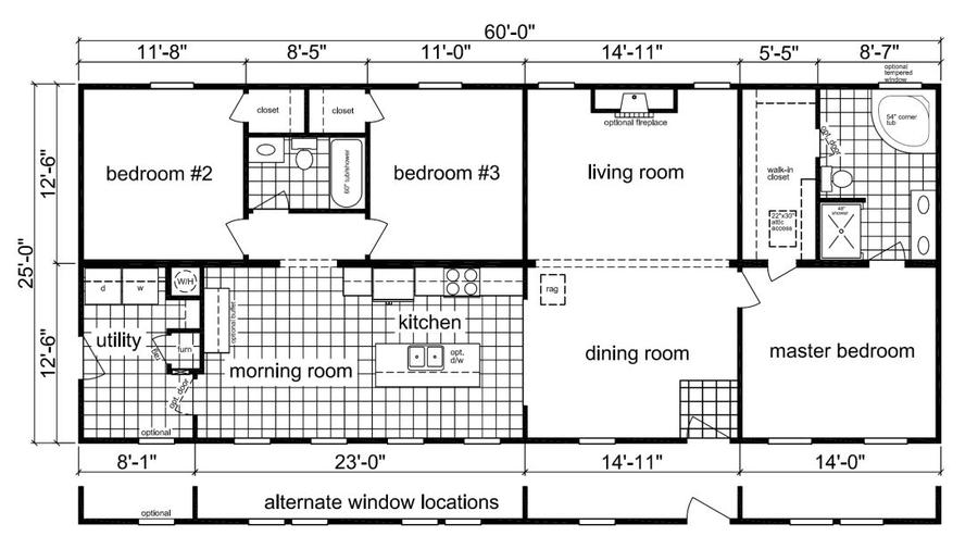 Carthage I 1500 Square Foot Ranch Floor Plan